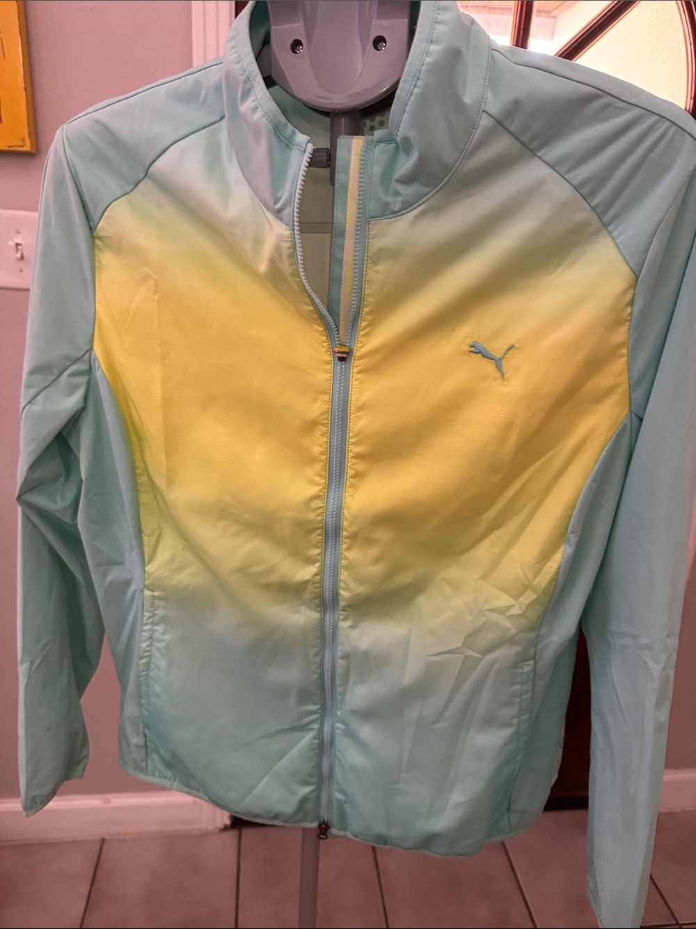 Puma Aqua to Yellow Gradient Lightweight Bomber Golf Jacket